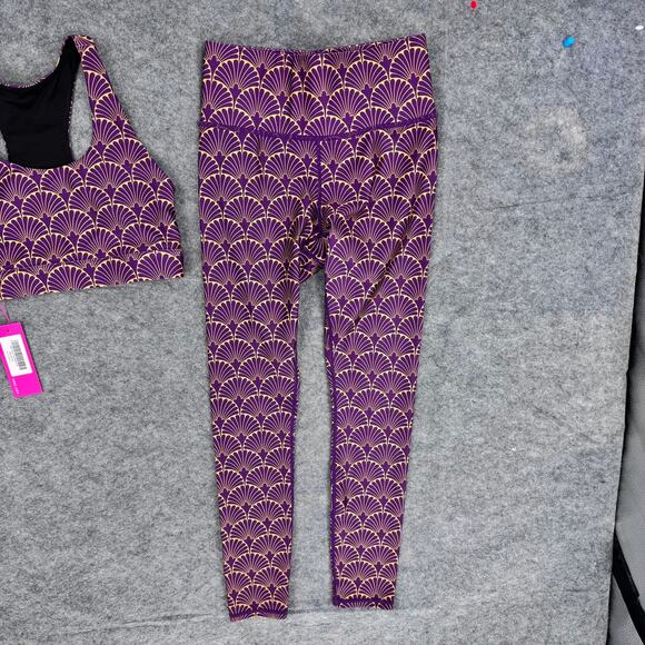 Terez Set Gold Leaf Metallic Purple Leggings Sports Bra Size Small New - Picture 4 of 8